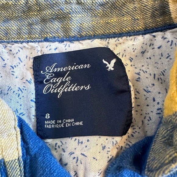 American Eagle Outfitters Blue and Yellow Plaid Button Down Flannel Size 8 - Picture 5 of 10